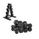 Jogo de Halteres CAP 45,5 kg Revestidos Hexagonais com Suporte