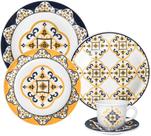 Jogo De Jantar 20 Pc Linha Luxo em Ceramica Alto Brilho Moscaics Flowers