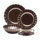 Jogo de Jantar Chá 30 Pçs Porcelana Oxford Flora Anis: Marrom Metalizado