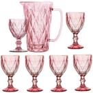 Jogo De Jarra 1 L Com 6 Taças 260ml Rosa Diamond Ke Home