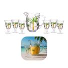 Jogo de Jarra 1,3l com 6 Tacas 240ml em Cristal De Chumbo Palm Hand Painting Luxo LYOR