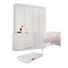 Jogo de Jogo de Quarto Infantil Old Clean MDF Roupeiro + Cômoda + Berço Mini Cama c/ Colchão - Bela Móveis