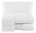 Jogo de Lençol 200 Fios Percal Ponto Palito Cama Casal 4pçs Branco