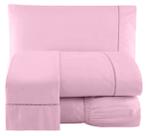Jogo de Lençol 200 Fios Percal Ponto Palito Cama Casal 4pçs Rosa
