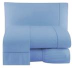 Jogo de Lençol 200 Fios Percal Ponto Palito Cama Queen 4pçs Azul