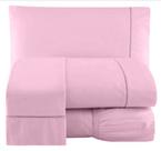 Jogo de Lençol 200 Fios Percal Ponto Palito Cama Queen 4pçs Rosa