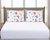 Jogo De Lençol Cama Box Queen 3 Peças Percal 200 Fios Toque Macio Borboletas Branco