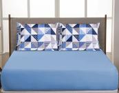 Jogo De Lençol Cama Box Queen 3 Peças Percal 200 Fios Toque Macio Geométrico Azul