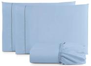 Jogo De Lençol Cama Box Queen 3 Peças Percal 400 Fios Toque Macio Azul