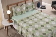 Jogo de Lençol Casal Queen 3 Peças Losango Verde Roupa de Cama Percal 100% Algodão