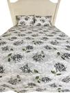 Jogo de Lençol Casal Super King 3 Peças Floral Cinza Roupa de Cama Percal 100% Algodão