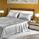 Jogo de Lençol Cetim Casal Queen 4 Peças Lençol com Elástico e Fronhas Cor:PrataTamanho do colchão:Queen