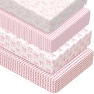 Jogo de Lençol com Elástico Peryiter 4 Peças 132x71 cm Berço Bebê Rosa Claro