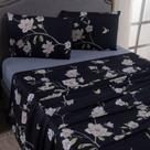 Jogo De Lençol Mabele King 4 Peças Micro Percal 400 Fios Estampado Floral - Azul Marinho