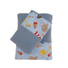 Jogo de Lençol Mini Cama 3 Peças Malha 100% Algodão Circo Azul com Malha Cinza Arrumadinho Enxovais Jogo de Lençol Mini Cama 3 Peças Malha 100% Algodão Circo Azul com Malha Cinza Arrumadinho Enxovais