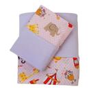 Jogo de Lençol Mini Cama 3 Peças Malha 100% Algodão Circo Rosa com Malha Lilás Arrumadinho Enxovais Jogo de Lençol Mini Cama 3 Peças Malha 100% Algodão Circo Rosa com Malha Lilás Arrumadinho Enxovais
