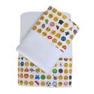 Jogo de Lençol Mini Cama 3 Peças Malha 100% Algodão Emoji Branco Arrumadinho Enxovais