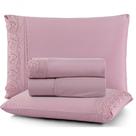 Jogo De Lençol Queen Nupcias 200 Fios Micropercal Bordado Borboleta 4 Pcs Malva