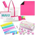Jogo de Mahjong Ceenna com 160 peças, bolsas rosa e tapete Jogo de Mahjong Ceenna com 160 peças, bolsas rosa e tapete