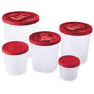 Jogo De Mantimento De Plástico 5 Peças Redondo Porta Mantimentos Potes para Alimentos de Cozinha Vermelho ou Preto
