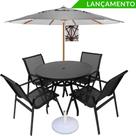 Jogo de Mesa 1,00m Tampo Liso 4 Cadeiras Lótus PREMIUM e Ombrelone
