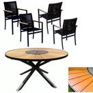 Jogo De Mesa 1,30m Zurick Madeira 4 Poltronas Corda Náutica Jantar Preto