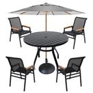 Jogo de Mesa 90cm Alumínio 4 Cadeiras Piscina Jardim + Guarda Sol