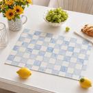 Jogo de Mesa Americano 6 Peças Sousplat de PVC para Mesa Posta Xadrez Quadriculado Delicado Azul
