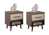 Jogo de Mesa de Cabeceira Mila 1 Gaveta Pés Retrô - Savana/Off White Moblis Jogo de Mesa de Cabeceira Mila 1 Gaveta Pés Retrô - Savana/Off White Moblis