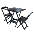 Jogo de Mesa Dobravel com 2 Cadeiras de Madeira 70x70 Pratica - Preto Jogo de Mesa Dobravel com 2 Cadeiras de Madeira 70x70 Pratica - Preto