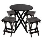 Jogo De Mesa Dobravel De Madeira 60cm Redondo Com 4 Banquinhos Dobraveis Preto - Preto