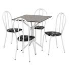 Jogo de Mesa e 04 Cadeiras Thais com Tampo em Madeira/MDF Branca/Assento Preto Floral - Artefamol Jogo de Mesa e 04 Cadeiras Thais com Tampo em Madeira/MDF Branca/Assento Preto Floral - Artefamol