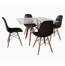 Jogo De Mesa Eames Tampo Quadrado Vidro 90cm 4 Cadeiras Pretas