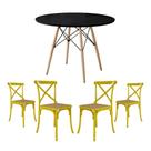 Jogo de Mesa Eiffel Redondo Tampo de Madeira 110cm Preto com 4 Cadeiras Katrina Amarela Assento Bege