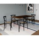 Jogo de Mesa Elen Retangular Tampo de Madeira 140x80cm Amêndoa com 4 Cadeiras Katrina Preto Assento