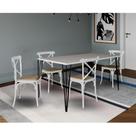 Jogo de Mesa Elen Retangular Tampo de Madeira 140x80cm Branco com 4 Cadeiras Katrina Branca Assento