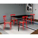 Jogo de Mesa Elen Retangular Tampo de Madeira 140x80cm Preto com 4 Cadeiras Katrina Vermelha Assento