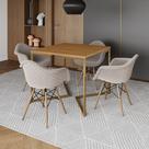 Jogo de Mesa Industrial Base Dourada Tampo Quadrado 90cm Canela com 4 Poltronas Estofadas Nude