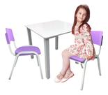 Jogo de Mesa Infantil Com 2 Cadeiras Escolar Creche Atividades Violeta