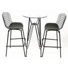 Jogo de Mesa Ísis Bistrô Eames Eiffel 1,00 metro com Vidro 60cm + 2 Banquetas Bertoia Preta Tubular