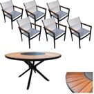 Jogo de Mesa Jantar 1,50m Giratória 6 Cadeiras Poltronas Tela Sling Jardim