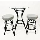 Jogo de Mesa Laura Bistrô Altura 92cm com Vidro + 2 Banquetas Cozinha Bar Altura 65cm Redonda cor Preta Assento Cinza