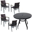 Jogo De Mesa Ripada 1,00m 4 Poltronas Amélia Corda Náutica Para Jantar Jardim Piscina Marrom