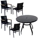 Jogo De Mesa Ripada 1,00m 4 Poltronas Amélia Corda Náutica Para Jantar Jardim Piscina Preto