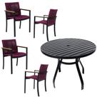 Jogo De Mesa Ripada 1,00m 4 Poltronas Amélia Corda Náutica Para Jantar Jardim Piscina Vinho