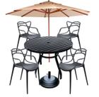 Jogo de Mesa Ripada 1,20m + 4 Cadeiras Alegra E Guarda Sol Piscina Jardim Externa