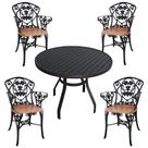 Jogo de Mesa Ripada 90cm com 4 Poltronas Malbec com Assento de Madeira