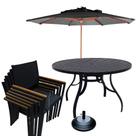 Jogo de Mesa Ripada com 6 Cadeiras para Jardim Área Externa + Guarda Sol