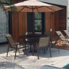 Jogo de Mesa Ripada Giratória com 6 Cadeiras e Guarda Sol para Piscina e Jardim