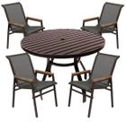Jogo de Mesa Ripada Redonda 1,20m 4 Cadeiras Aluminio Para Área Piscina Jardim Externa